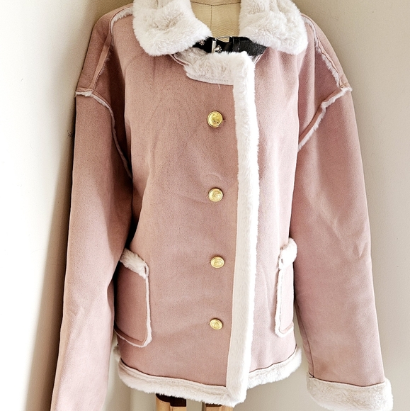 PRETTY IN PINK SKI BUNNY VIBES FAUX SUEDE FAUX FUR LINED JACKET - Picture 4 of 11